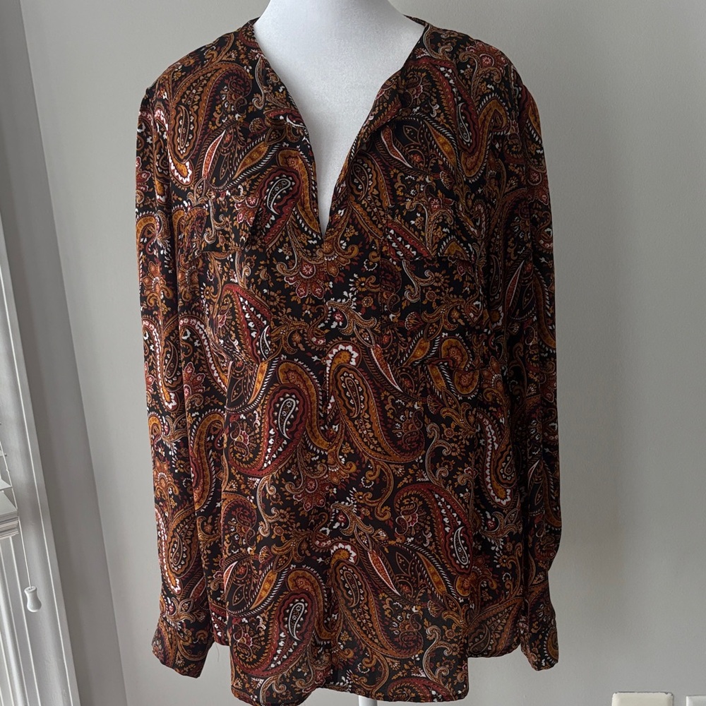Jones New York Signature Paisley Long Sleeve Blouse size XL